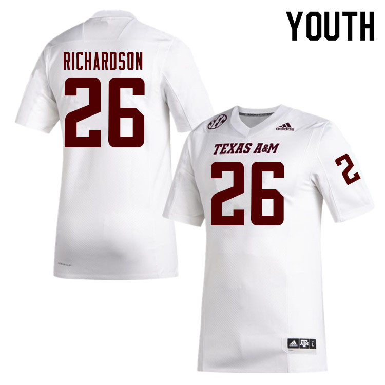 Youth #26 Demani Richardson Texas A&M Aggies College Football Jerseys Sale-White - Click Image to Close
